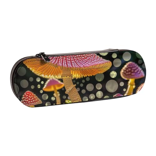JKSEEPYN Federmäppchen und Make-up-Tasche mit Pilz-Aufdruck, aus Leder, stilvoller Organizer für Schule, Büro und Reisen, Schwarz , Einheitsgröße, Schulranzen von JKSEEPYN