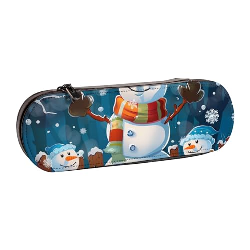 JKSEEPYN Federmäppchen und Make-up-Tasche mit Schneemann-Motiv, aus Leder, für Schule, Büro und Reisen, Schwarz , Einheitsgröße, Schulranzen von JKSEEPYN
