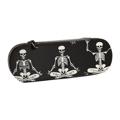 JKSEEPYN Federmäppchen und Make-up-Tasche mit Totenkopf-Motiv, bedrucktes Hartschalenetui aus Leder, stilvoller Organizer für Schule, Büro und Reisen, Schwarz , Einheitsgröße, Schulranzen von JKSEEPYN