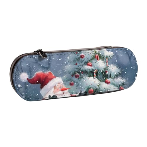 JKSEEPYN Federmäppchen und Make-up-Tasche mit Weihnachtsmann-Motiv, bedruckt, Hartschale, Leder, stilvoller Organizer für Schule, Büro und Reisen, Schwarz , Einheitsgröße, Schulranzen von JKSEEPYN