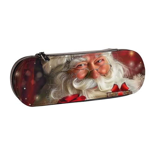 JKSEEPYN Federmäppchen und Make-up-Tasche mit Weihnachtsmann-Motiv, bedruckt, Hartschale, Leder, stilvoller Organizer für Schule, Büro und Reisen, Schwarz , Einheitsgröße, Schulranzen von JKSEEPYN