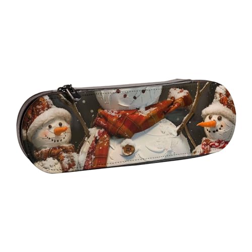 JKSEEPYN Federmäppchen und Make-up-Tasche mit Weihnachtsmotiv und Schneemann-Motiv, aus Leder, stilvoller Organizer für Schule, Büro und Reisen, Schwarz , Einheitsgröße, Schulranzen von JKSEEPYN