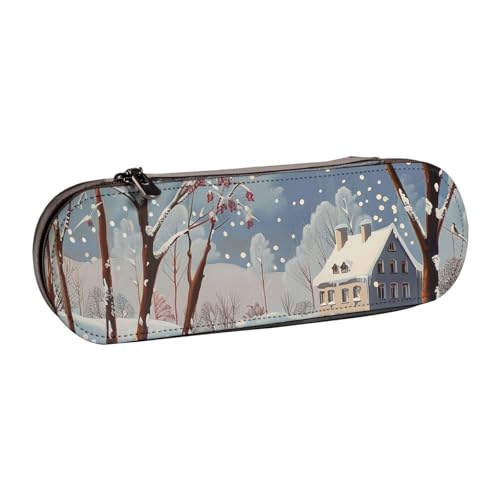 JKSEEPYN Federmäppchen und Make-up-Tasche mit Winterlandschaft, bedrucktes Hartschalenetui aus Leder, stilvoller Organizer für Schule, Büro und Reisen, Schwarz , Einheitsgröße, Schulranzen von JKSEEPYN