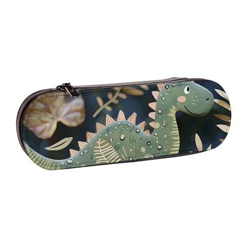 JKSEEPYN Federmäppchen und Make-up-Tasche mit niedlichem Dinosaurier-Motiv, aus Leder, stilvoller Organizer für Schule, Büro und Reisen, Schwarz , Einheitsgröße, Schulranzen von JKSEEPYN