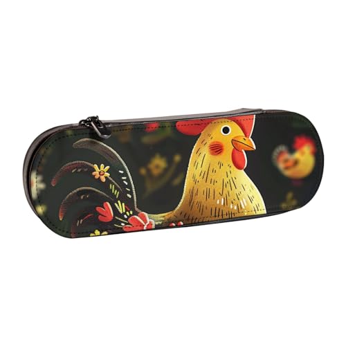 JKSEEPYN Federmäppchen und Make-up-Tasche mit niedlichem Hahn-Motiv, bedruckt, Hartschale, Leder, stilvoller Organizer für Schule, Büro und Reisen, Schwarz , Einheitsgröße, Schulranzen von JKSEEPYN