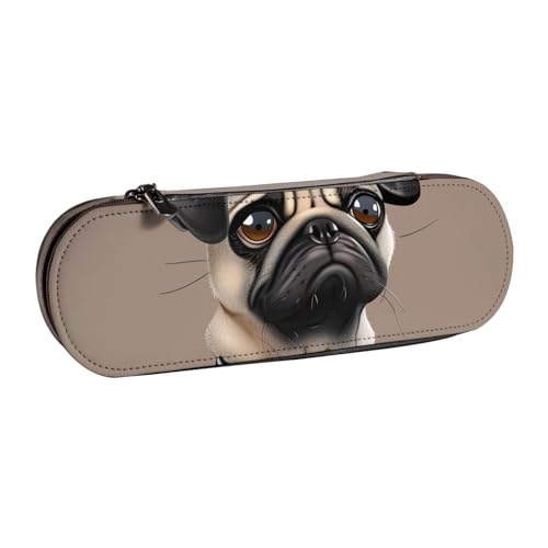 JKSEEPYN Federmäppchen und Make-up-Tasche mit niedlichem Mops-Motiv, bedrucktes Hartschalen-Leder-Federmäppchen und Make-up-Tasche, stilvoller Organizer für Schule, Büro und Reisen, Schwarz , von JKSEEPYN