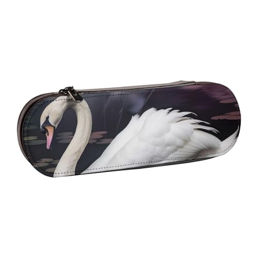 JKSEEPYN Federmäppchen und Make-up-Tasche mit weißem Schwan, bedrucktes Hartschalenetui aus Leder, stilvoller Organizer für Schule, Büro und Reisen, Schwarz , Einheitsgröße, Schulranzen von JKSEEPYN