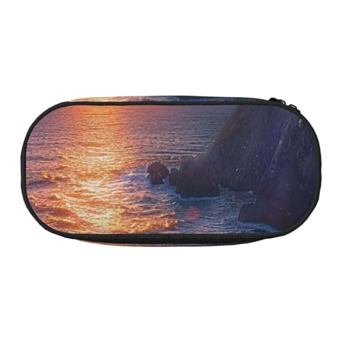 JKSEEPYN Federmäppchen und Reise-Make-up-Tasche, Motiv: Irland Sonnenuntergang und Meereslandschaft, mit Reißverschluss, lustiges Federmäppchen für Schule, Büro, Schwarz , Einheitsgröße, Schulranzen von JKSEEPYN
