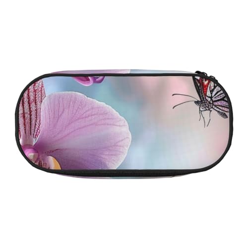 JKSEEPYN Federmäppchen und Reise-Make-up-Tasche mit Reißverschluss, Motiv: Orchidee, Blume, Schmetterling, weich, frisch, für Schule, Büro, Schwarz , Einheitsgröße, Schulranzen von JKSEEPYN