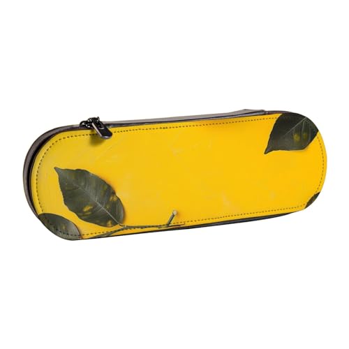 JKSEEPYN Gelbe Zitrone, bedrucktes Hartschalen-Federmäppchen und Make-up-Tasche, stilvoller Organizer für Schule, Büro und Reisen, Schwarz , Einheitsgröße, Schulranzen von JKSEEPYN
