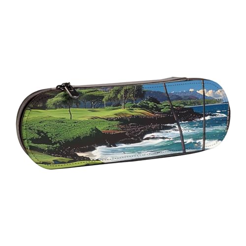 JKSEEPYN Hawaii Beach Golfplatz, bedrucktes Hartschalen-Federmäppchen und Make-up-Tasche, stilvoller Organizer für Schule, Büro und Reisen, Schwarz , Einheitsgröße, Schulranzen von JKSEEPYN