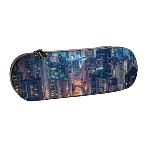 JKSEEPYN Hong Kong Federmäppchen und Make-up-Tasche, bedrucktes Hartschalenleder, stilvoller Organizer für Schule, Büro und Reisen, Schwarz , Einheitsgröße, Schulranzen von JKSEEPYN