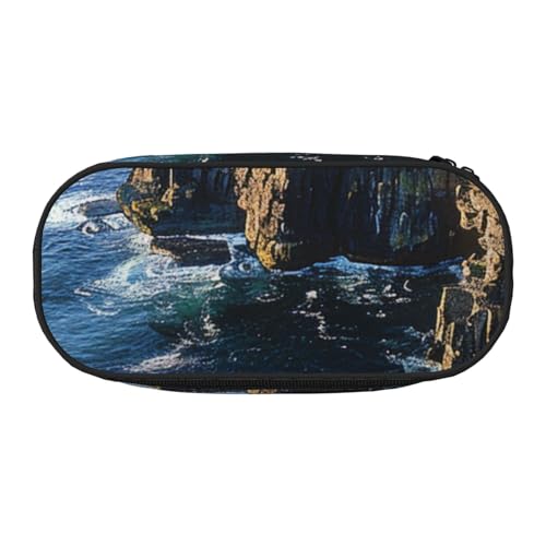 JKSEEPYN Ireland Outdoors County Clare The Cliffs bedrucktes Federmäppchen & Reise-Make-up-Tasche – Federmäppchen mit Reißverschluss, lustiges Federmäppchen für Schule, Büro, Schwarz , Einheitsgröße, von JKSEEPYN