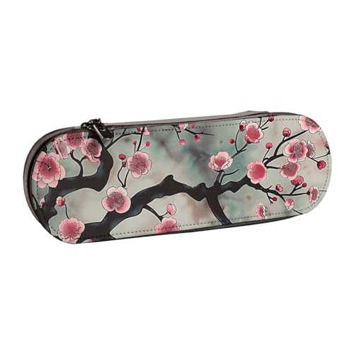 JKSEEPYN Japanisches Federmäppchen und Make-up-Tasche aus Leder, Motiv: Frühlingspflaume, Blumenmuster, 1 Stück, stilvoller Organizer für Schule, Büro und Reisen, Schwarz , Einheitsgröße, Schulranzen von JKSEEPYN