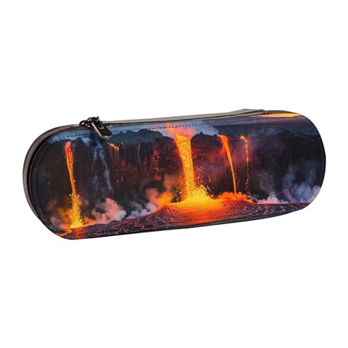JKSEEPYN Kilauea Federmäppchen und Make-up-Tasche, Motiv: Vulkan bedruckt, Hartschale, Leder, stilvoller Organizer für Schule, Büro und Reisen, Schwarz , Einheitsgröße, Schulranzen von JKSEEPYN