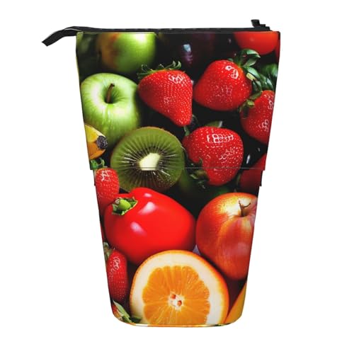 JKSEEPYN Kilauea Teleskop-Federmäppchen, Motiv: Vulkandrucke, niedlicher Bleistift-Organizer, tragbares Federmäppchen für Schule, Büro, Reisen, Frisches Obst und Gemüse, Einheitsgröße, Schulranzen von JKSEEPYN