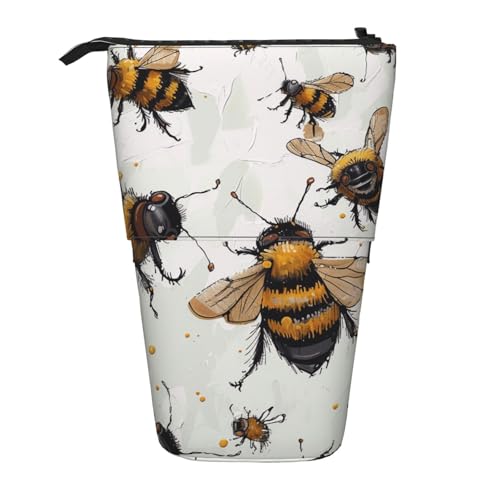 JKSEEPYN Kilauea Teleskop-Federmäppchen, Motiv: Vulkandrucke, niedlicher Bleistift-Organizer, tragbares Federmäppchen für Schule, Büro, Reisen, Lustige Bienen, Einheitsgröße, Schulranzen von JKSEEPYN