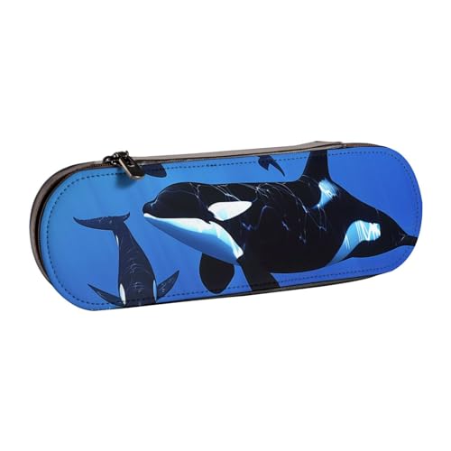 JKSEEPYN Killer Whales Swim Along bedruckte Hartschalen-Federmäppchen und Make-up-Tasche, stilvoller Organizer für Schule, Büro und Reisen, Schwarz , Einheitsgröße, Schulranzen von JKSEEPYN