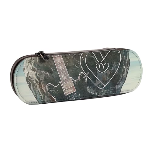 JKSEEPYN Love Rock bedrucktes Hartschalen-Federmäppchen und Make-up-Tasche, stilvoller Organizer für Schule, Büro und Reisen, Schwarz , Einheitsgröße, Schulranzen von JKSEEPYN