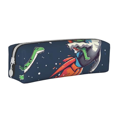 JKSEEPYN Lustiges Federmäppchen aus Leder mit niedlichem Dinosaurier-Raketen-Motiv, für Studenten, Mädchen, Jungen, einfacher Schreibwaren-Organizer, Make-up-Tasche für Schule, Büro, Reisen, weiß von JKSEEPYN