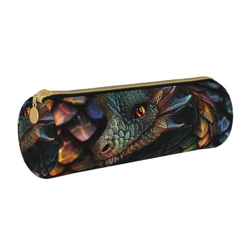 JKSEEPYN Lustiges Federmäppchen aus Leder mit niedlichem Dinosaurier-Raketen-Motiv, für Studenten, Mädchen, Jungen, rund, Schreibwaren, Organizer, Make-up-Tasche für Schule, Büro, Reisen, Drachenwaage von JKSEEPYN