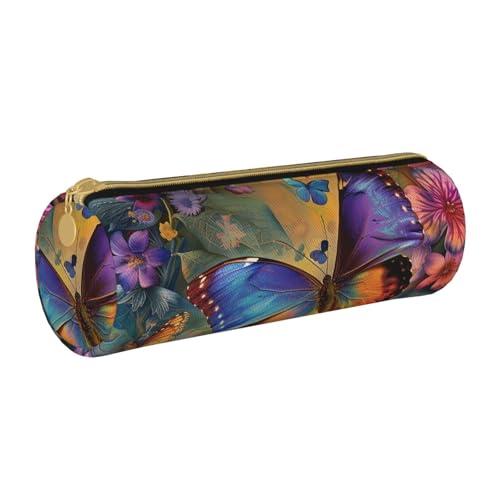 JKSEEPYN Lustiges Federmäppchen aus Leder mit niedlichem Dinosaurier-Raketen-Motiv, für Studenten, Mädchen, Jungen, rund, Schreibwaren, Organizer, Make-up-Tasche für Schule, Büro, Reisen, Blume von JKSEEPYN