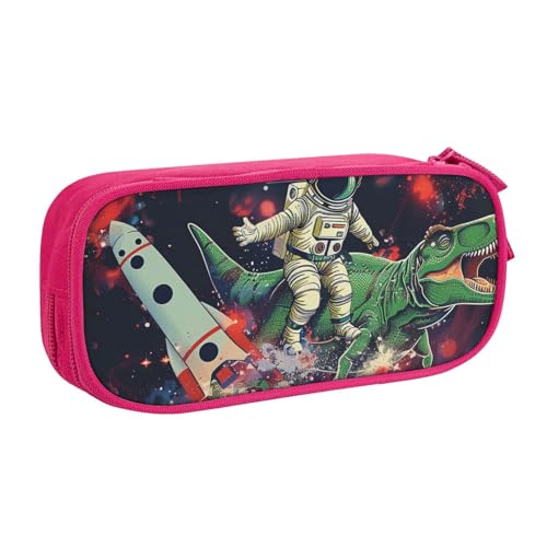 JKSEEPYN Lustiges Federmäppchen mit Astronauten-Dinosaurier-Raketen-Motiv, schwarz, Make-up-Organizer, doppellagige Reißverschlusstasche mit Stiftfächern und Taschen für Büro, Reisen oder Schule, von JKSEEPYN