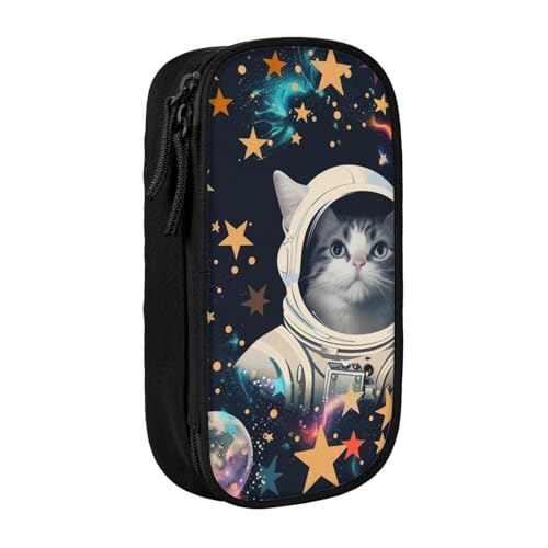 JKSEEPYN Lustiges Federmäppchen mit Astronautenmotiv, bedruckt, doppellagig, schwarz, großes Fassungsvermögen, niedliches Stifteetui für Schule, Büro, Reisen oder Make-up-Organizer, Schwarz , von JKSEEPYN