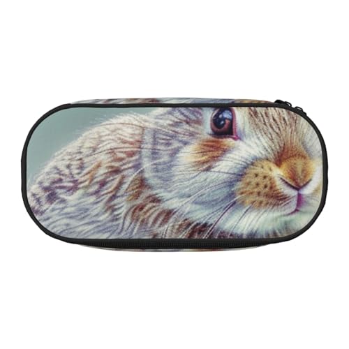 JKSEEPYN Lustiges Federmäppchen mit Hasenmotiv und Reise-Make-up-Tasche, mit Reißverschluss, lustiges Federmäppchen für Schule, Büro, Schwarz , Einheitsgröße, Schulranzen von JKSEEPYN