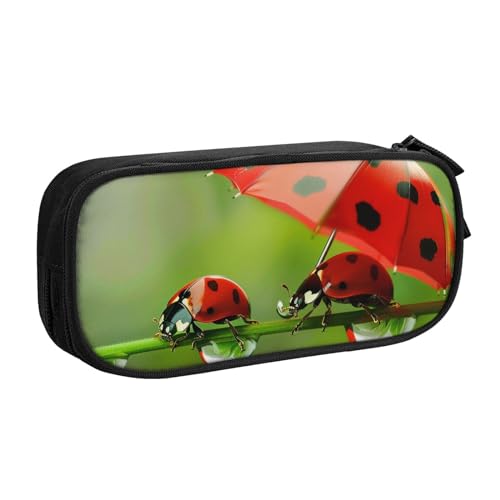 JKSEEPYN Lustiges Federmäppchen mit Marienkäfer-Motiv, schwarz, Make-up-Organizer, doppellagige Reißverschlusstasche mit Stiftfächern und Taschen für Büro, Reisen oder Schule, Schwarz , Einheitsgröße, von JKSEEPYN