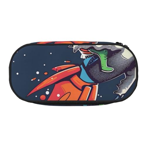 JKSEEPYN Lustiges Federmäppchen mit niedlichem Dinosaurier-Raketen-Motiv, Reise-Make-up-Tasche, mit Reißverschluss, lustiges Federmäppchen für Schule, Büro, Schwarz , Einheitsgröße, Schulranzen von JKSEEPYN