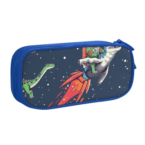 JKSEEPYN Lustiges Federmäppchen mit niedlichem Dinosaurier-Raketen-Motiv, schwarz, Make-up-Organizer, doppellagige Reißverschlusstasche mit Stiftfächern und Taschen für Büro, Reisen oder Schule, blau, von JKSEEPYN