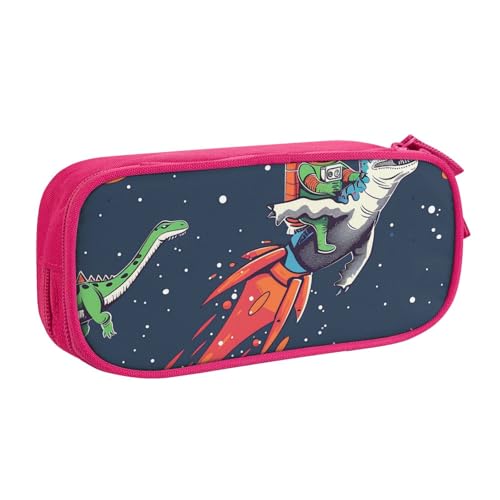 JKSEEPYN Lustiges Federmäppchen mit niedlichem Dinosaurier-Raketen-Motiv, schwarz, Make-up-Organizer, doppellagige Reißverschlusstasche mit Stiftfächern und Taschen für Büro, Reisen oder Schule, rose, von JKSEEPYN