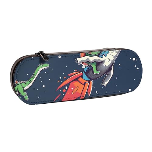 JKSEEPYN Lustiges Federmäppchen und Make-up-Tasche, Motiv: Astronaut, niedlicher Dinosaurier-Raketen-Druck, Hartschale, Leder, stilvoller Organizer für Schule, Büro und Reisen, Schwarz , von JKSEEPYN