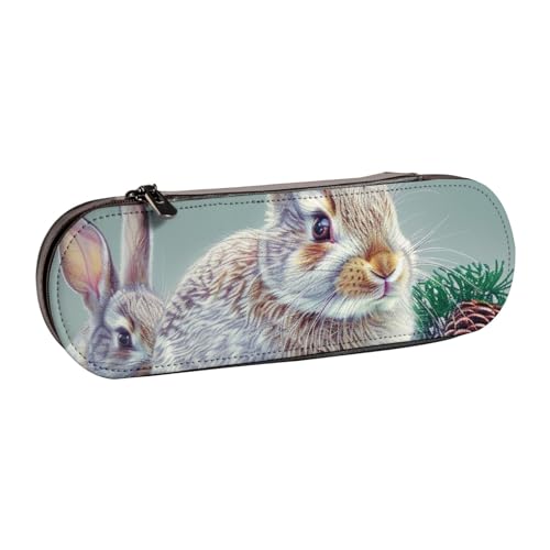 JKSEEPYN Lustiges Federmäppchen und Make-up-Tasche mit Hasen-Motiv, bedrucktes Hartschalen-Leder-Federmäppchen und Make-up-Tasche, stilvoller Organizer für Schule, Büro und Reisen, Schwarz , von JKSEEPYN