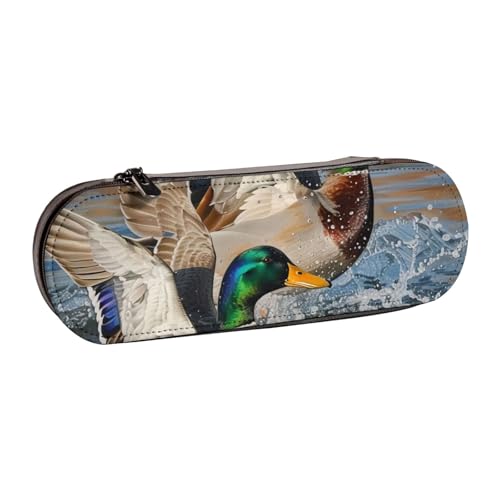 JKSEEPYN Mallard Ducks Federmäppchen und Make-up-Tasche aus Leder, mit Aufdruck, stilvoller Organizer für Schule, Büro und Reisen, Schwarz , Einheitsgröße, Schulranzen von JKSEEPYN