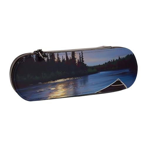 JKSEEPYN Moonlit Kanu Allagash River bedrucktes Hartschalen-Federmäppchen und Make-up-Tasche, stilvoller Organizer für Schule, Büro und Reisen, Schwarz , Einheitsgröße, Schulranzen von JKSEEPYN