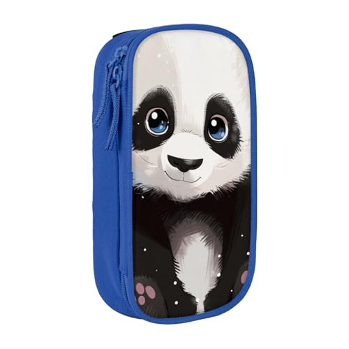 JKSEEPYN Niedliches Panda 1 bedrucktes doppelschichtiges Federmäppchen, schwarz, großes Fassungsvermögen, niedliches Stifteetui für Schule, Büro, Reisen oder Make-up-Organizer, blau, Einheitsgröße, von JKSEEPYN