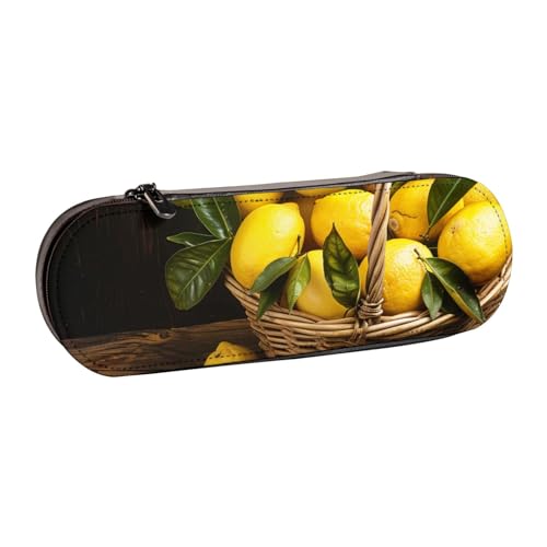 JKSEEPYN One Basket Federmäppchen und Make-up-Tasche aus Leder, mit Zitronen-Motiv, stilvoller Organizer für Schule, Büro und Reisen, Schwarz , Einheitsgröße, Schulranzen von JKSEEPYN