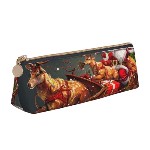 JKSEEPYN Planet bedrucktes Federmäppchen für Studenten, Mädchen, Jungen, dreieckig, PVC-Leder, Schreibwaren-Organizer, Make-up-Tasche für Schule, Büro, Reisen, Aufdruck "Merry Christmas von JKSEEPYN
