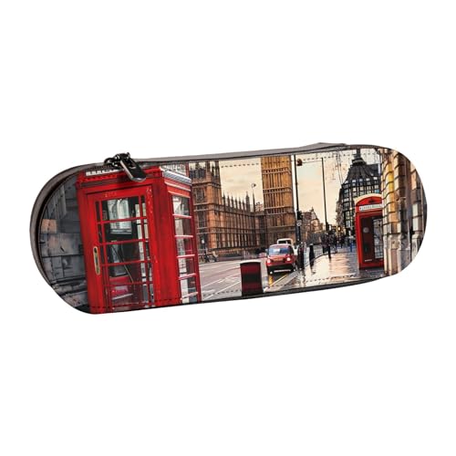 JKSEEPYN Red Phone Booth London Street bedrucktes Hartschalen-Federmäppchen und Make-up-Tasche, stilvoller Organizer für Schule, Büro und Reisen, Schwarz , Einheitsgröße, Schulranzen von JKSEEPYN