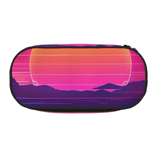 JKSEEPYN Retrowave Federmäppchen mit Bildern, bedruckt, Reise-Make-up-Tasche, mit Reißverschluss, lustiges Federmäppchen für Schule, Büro, Schwarz , Einheitsgröße, Schulranzen von JKSEEPYN