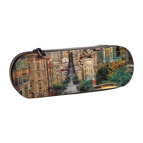 JKSEEPYN San Francisco bedrucktes Hartschalen-Federmäppchen und Make-up-Tasche, stilvoller Organizer für Schule, Büro und Reisen, Schwarz , Einheitsgröße, Schulranzen von JKSEEPYN