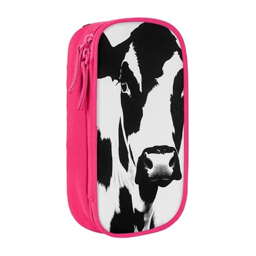 JKSEEPYN Schwarz-weißes Federmäppchen mit Kuhmuster, doppelschichtig, schwarzes großes Fassungsvermögen, niedliches Stifteetui für Schule, Büro, Reisen oder Make-up-Organizer, rose, Einheitsgröße, von JKSEEPYN