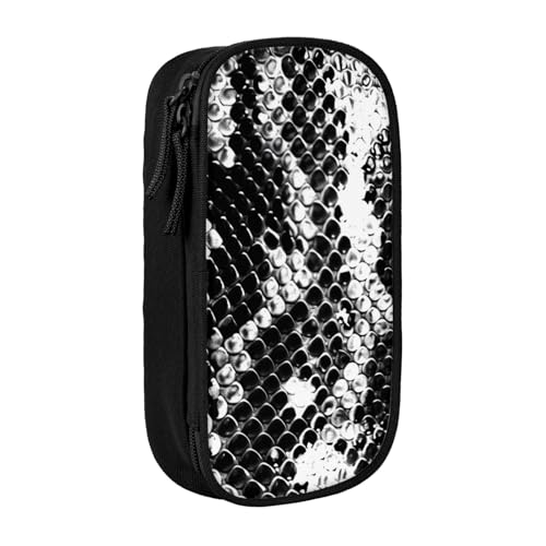 JKSEEPYN Schwarzes und weißes Federmäppchen mit Schlangenhaut-Druck, doppellagiges Federmäppchen, schwarzes großes Fassungsvermögen, niedliches Stifteetui für Schule, Büro, Reisen oder von JKSEEPYN