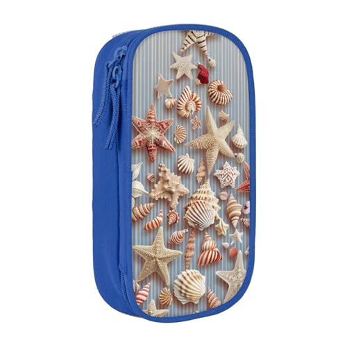 JKSEEPYN Seashell Weihnachten bedrucktes doppelschichtiges Federmäppchen, schwarz, großes Fassungsvermögen, niedliches Stifteetui für Schule, Büro, Reisen oder Make-up-Organizer, blau, Einheitsgröße, von JKSEEPYN