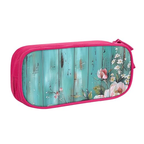 JKSEEPYN Stifteetui mit Scheunentür, Blumenmuster, schwarz, Make-up-Organizer, doppellagige Reißverschlusstasche mit Stiftfächern und Taschen für Büro, Reisen oder Schule, rose, Einheitsgröße, von JKSEEPYN