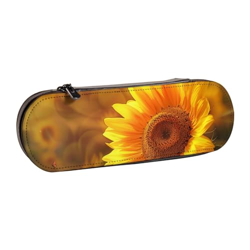 JKSEEPYN Sunny Federmäppchen und Make-up-Tasche aus Leder, Motiv: Sonnenblume und Schmetterling, bedruckt, stilvoller Organizer für Schule, Büro und Reisen, Schwarz , Einheitsgröße, Schulranzen von JKSEEPYN