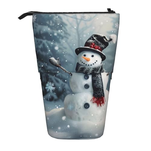 JKSEEPYN Teleskop-Federmäppchen, Federmäppchen, Strand, Sonnenuntergang, Ozean, niedlicher Bleistift-Organizer, tragbares Federmäppchen für Schule, Büro, Reisen, Christmas Happy Snowman 1 von JKSEEPYN
