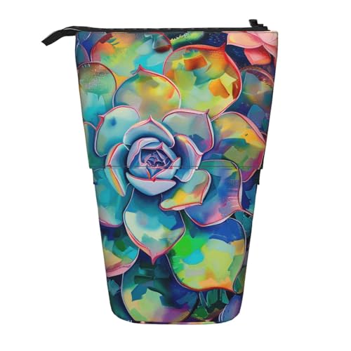 JKSEEPYN Teleskop-Federmäppchen, Federtasche, Feuerwerk, amerikanische Flagge, 4. Juli, niedlicher Bleistift-Organizer, tragbares Federmäppchen für Schule, Büro, Reisen, Bunte Sukkulente von JKSEEPYN